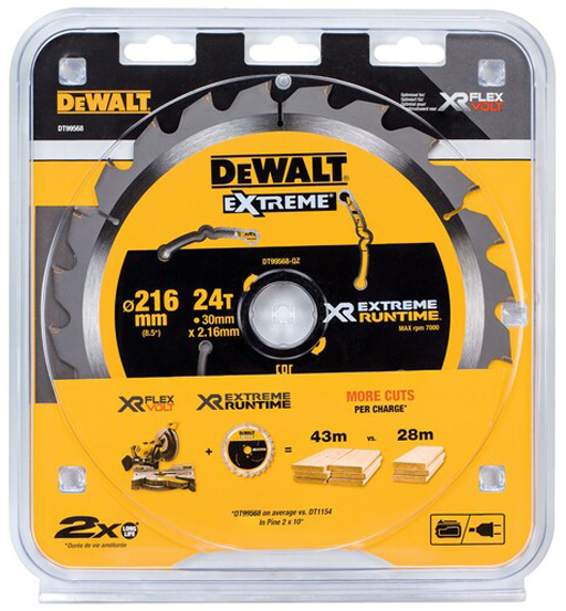 DEWALT EXTREME RUNTIME CIRCULAR SAW BLADE 216mm BORE 30mm 24T