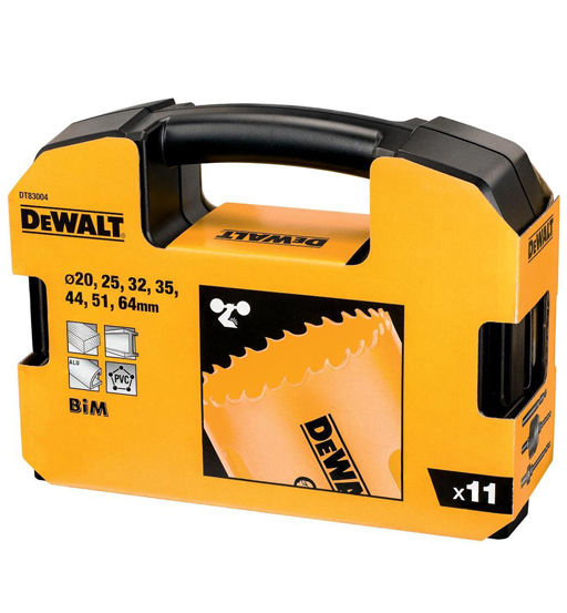 DEWALT ELECTRICIANS SET IN PLASTIC KIT BOX,2XHEX SHANK MANDRELS.2XPILOT DRILLS BITS,7 HOLE SAWS DIA 20,25,35,32,40,51,64MM