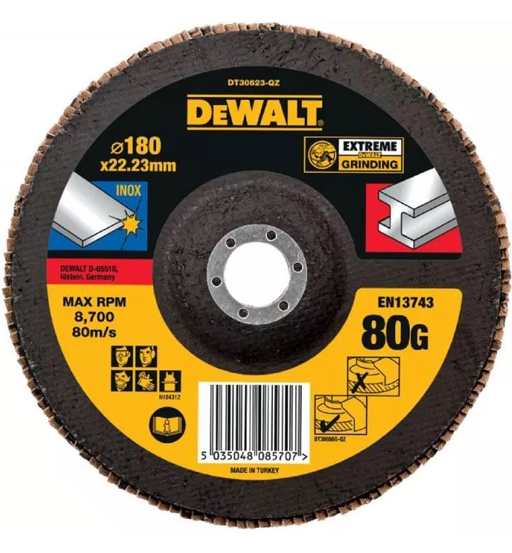 DEWALT EX FLAP DISC 180 X 22.2MM X 80G TYPE 27
