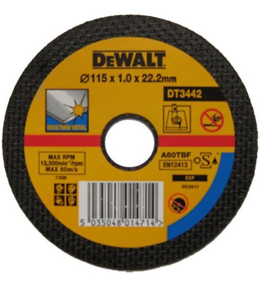 DEWALT STAINLESS STEEL CUTTING WHEEL HP 115 X 1 X 22.23MM TYPE 41