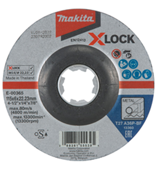 MAKITA 115X6X22.23 MM METAL GRINDING WHEEL X LOCK