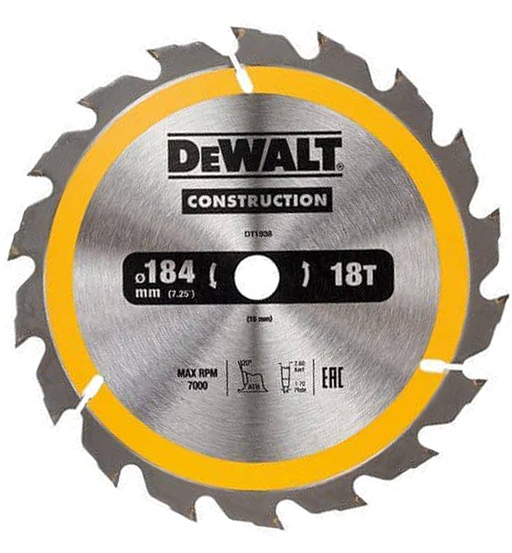 DEWALT CIR-SAW BLADE 184 X 16 X 18T ATB PORTABLE