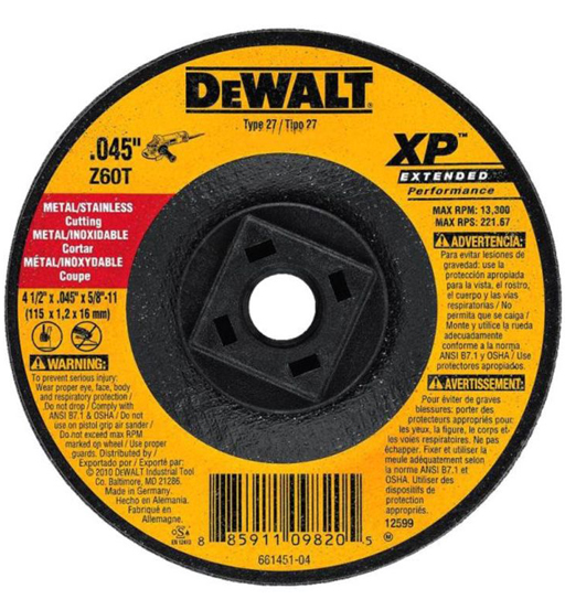 DEWALT STAINLESS STEEL CUTTING WHEEL 105 X 1 X 22.23MM TYPE 41