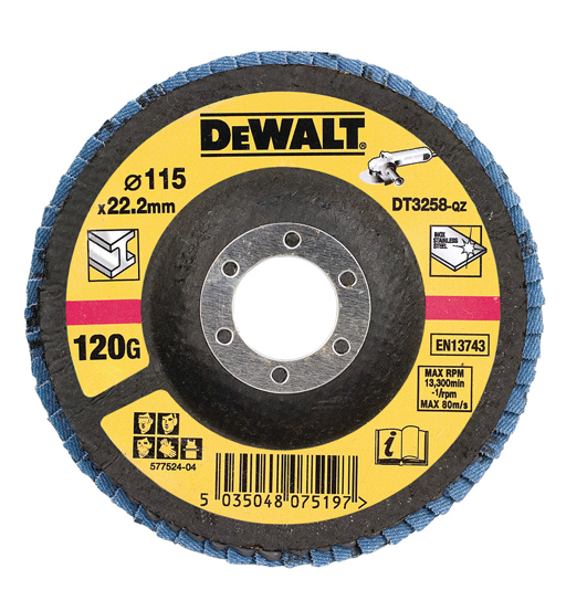 DEWALT DT3258-QZ FLAP DISC – TYPE 29 ANGLED 115MM 120 GRIT