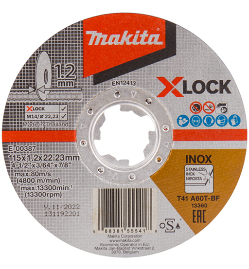 MAKITA 115X1.2X22.23 MM METAL CUTTING WHEEL X LOCK