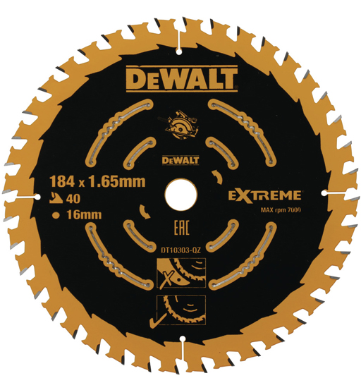 DEWALT CIRCULAR SAW BLADE EXT CORDED 184 X 16MM 40T