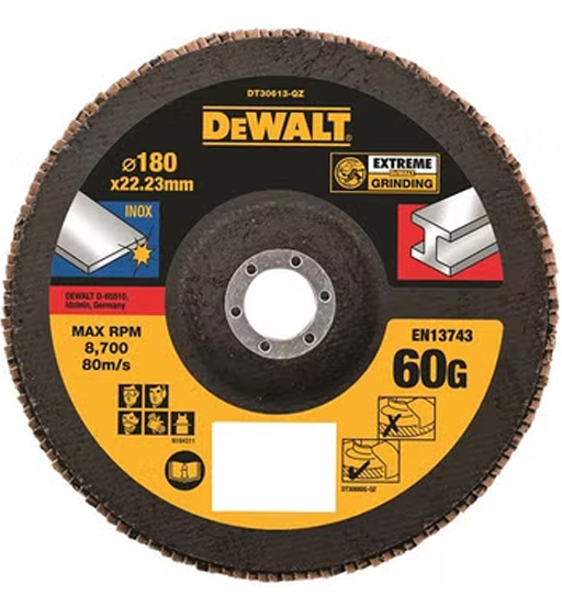 DEWALT HIGH PERFORMANCE FLAP DISC – TYPE 27 FLAT 180MM 60 GRIT