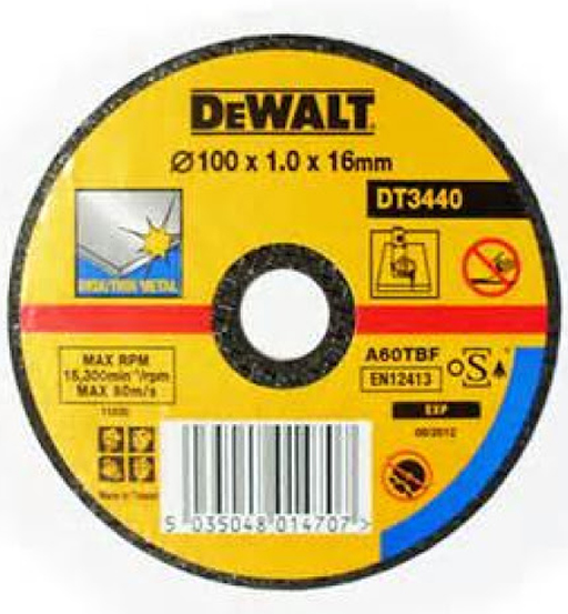 DEWALT STAINLESS STEEL CUTTING WHEEL HP 100 X 1 X 16MM TYPE 41