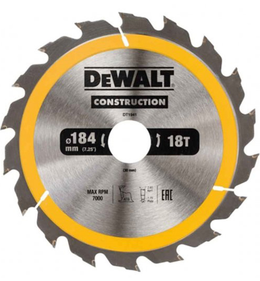 DEWALT CIRCULAR SAW BLADE – DIA 184 BORE 30 ATB 20DEG 18T