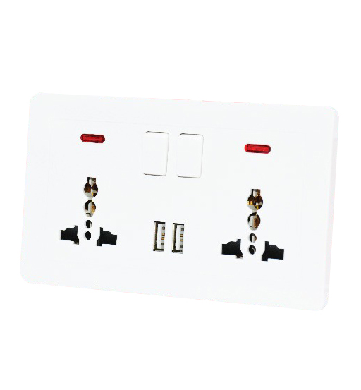 SWITCH SOCKET 13A 2G 3PIN 2USB W/NEON-BLIT