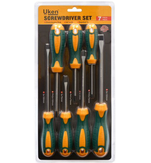SCREW DRIVER SET 7PCS - STAR 3X75MM, 6X75MM, 5X100MM, 5X150MM, 6X150MM, 8X150MM.