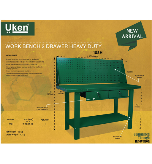 WORK BENCH 2 DRAWER H/D UKEN