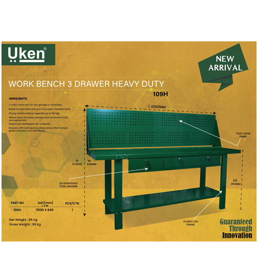 WORK BENCH 3DRAWER H/D UKEN