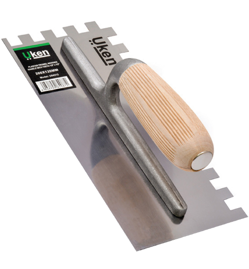 UKEN PLASTERING TROWEL STEEL 1/2 X 1/2 TEETH W/H (280X120)