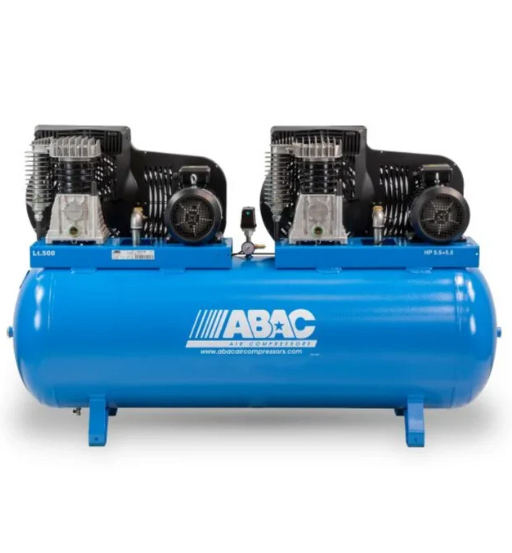 AIR COMPRESSOR 500LTR 5.5+5.5HP 3PH 11BAR 1306L/MIN-ABAC
