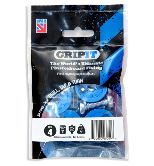 GRIPIT GYPSUM FITTING 25MM BLUE (4/PKT) 