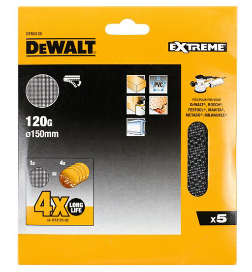 DEWALT EXTREME UNIVERSAL ABRASIVE MESH ROS SHEET-150mm DIAMETER-120G