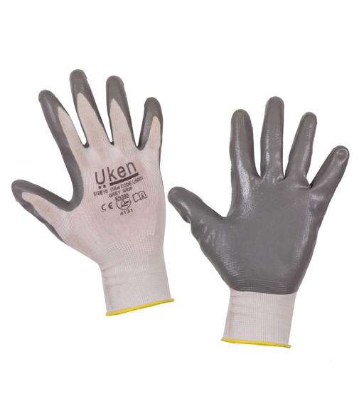 UKEN GLOVES NITRILE GREY GRIP(M)