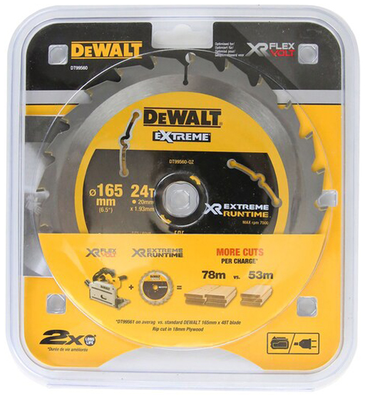 DEWALT XR EXTREME RUNTIME CIRCULAR SAW BLADE 165MM X 24T 20MM