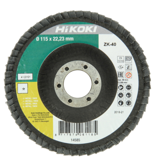 HIK FLAP DISC  115X22.23 #100 FLAT ALUMINA-OXIDE METAL