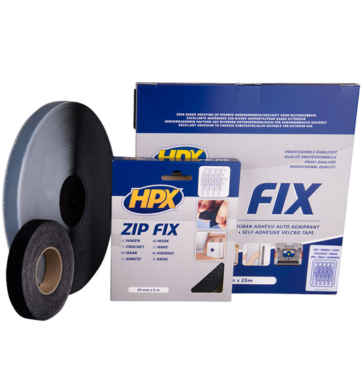 HPX ZIP FIX TAPE (HOOK) BLACK 20MM X 5M 