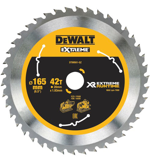 DEWALT XR EXTREME RUNTIME CIRCULAR SAW BLADE 165mm BORE 20mm 42T