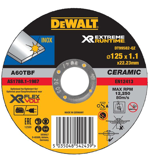 DEWALT XR EXTREME RUNTIME METAL CUTTING DISC 125mm x 1.1mm