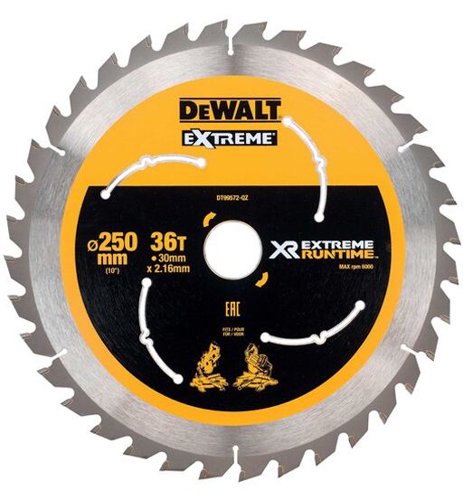 DEWALT EXTREME RUNTIME CIRCULAR SAW BLADE 250mm BORE 30mm 36T