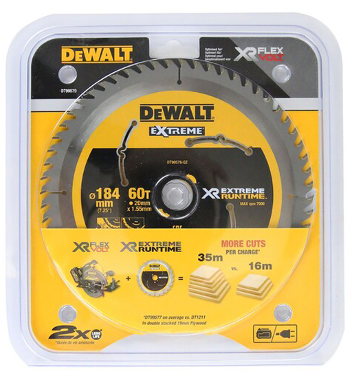 DEWALT XR EXTREME RUNTIME CIRCULAR SAW BLADE184mm BORE 20mm 60T