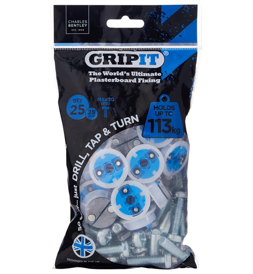 GRIPIT GYPSUM FITTING 25MM BLUE (25/PKT) 25X8X30MM