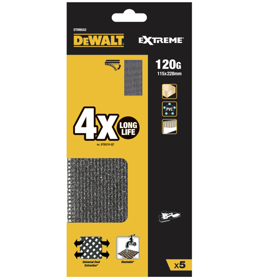 DEWALT SANDINGPAPER MESH 115 X 228MM 120G 5PACK