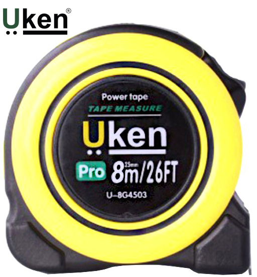 MEASURING TAPE 8 MTR (25MM) YELLOW WITH RUBBER UKEN