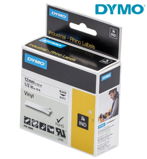 DYMO RHINO TAPE 12MM X 5.5 WHITE VINYL  