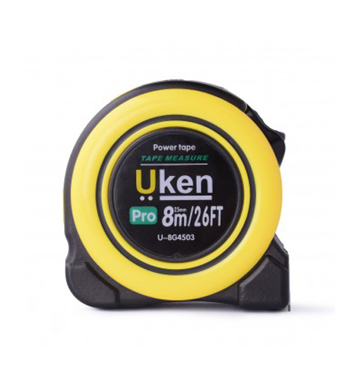 UKEN MEASURING TAPE 8 MTR (25MM) YELLOW WITH RUBBER