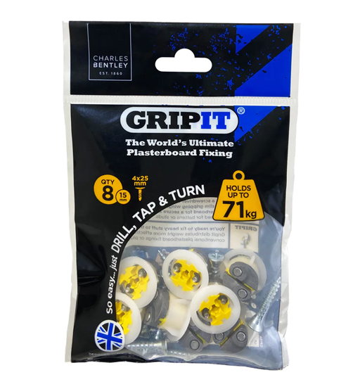 GRIPIT GYPSUM FITTING 15MM YELLOW(4/PKT)