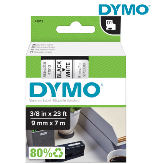 DYMO TAPE 9MM X 7M WHITE D1       