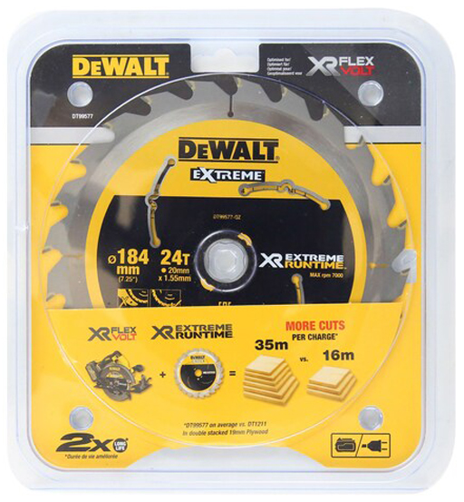 DEWALT XR EXTREME RUNTIME CIRCULAR SAW BLADE184mm BORE 20mm 24T