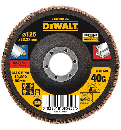 DEWALT HIGH PERFORMANCE FLAP DISC – TYPE 27 FLAT 125MM 40 GRIT