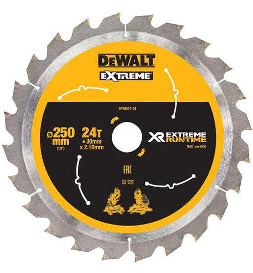 DEWALT EXTREME RUNTIME CIRCULAR SAW BLADE 250mm BORE 30mm 24T