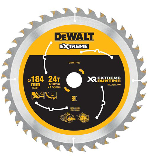 DEWALT XR EXTREME RUNTIME CIRCULAR SAW BLADE184mm BORE 20mm 24T