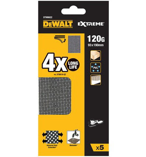 DEWALT EXTREME UNIVERSAL ABRASIVE MESH 1/3 SHEET-93mmx190mm-120G