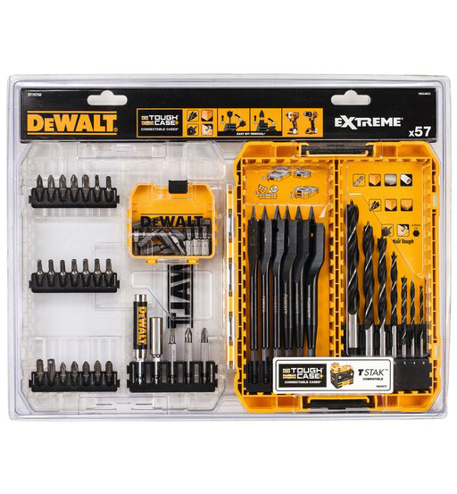DEWALT 57pc DRILL DRIVE SET WITH BRAD POINT AND EXTREME FLATWOOD BITS