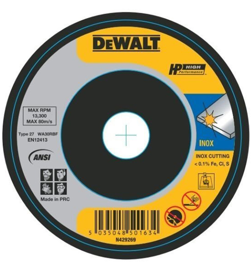 DEWALT STAINLESS STEEL CUTTING WHEEL 125 X 3 X 22.23MM TYPE 42