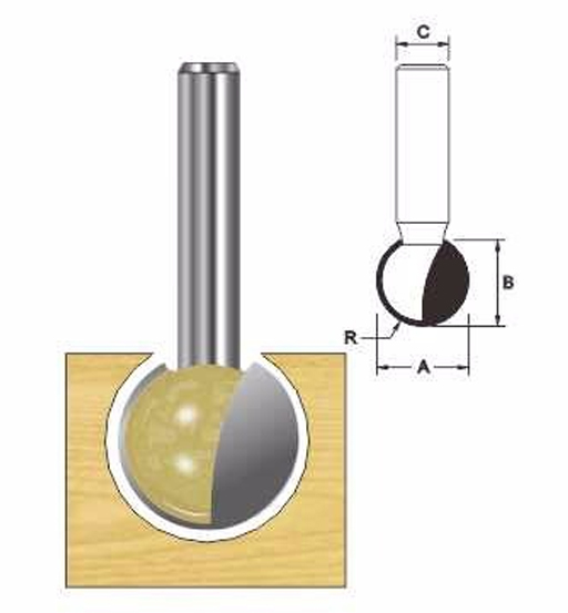 ARDEN ROUTER BIT BALL GROOVE CUTTER 12.7X11.6X6MM