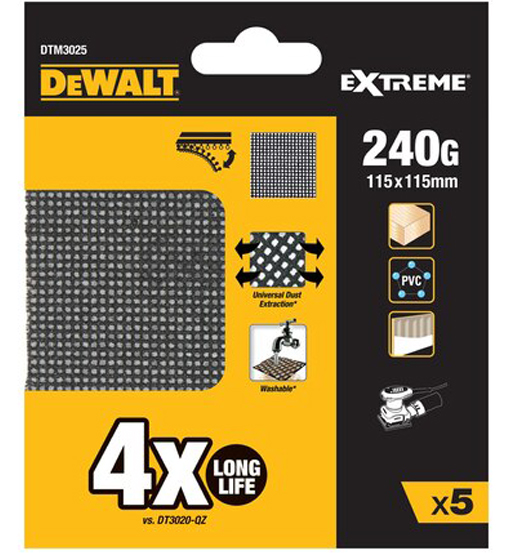 DEWALT EXTREME UNIVERSAL ABRASIVE MESH 1/4 SHEET-115mmx115mm-240G