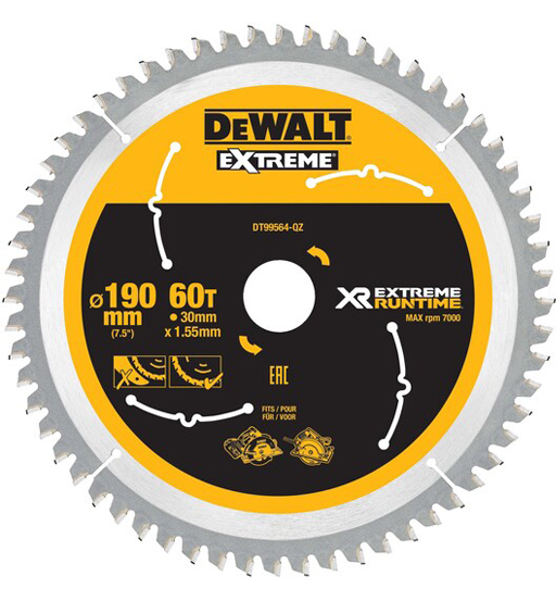 DEWALT XR EXTREME RUNTIME CIRCULAR SAW BLADE 190mm BORE 30mm 60T