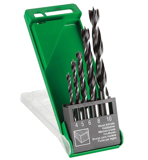 HIK BRAD POINT WOOD DRILL BIT CASSETTE 5-PCS 4/5/6/8/10MM