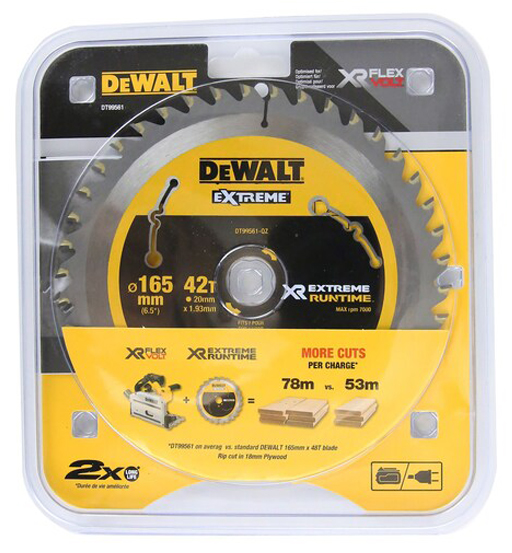 DEWALT XR EXTREME RUNTIME CIRCULAR SAW BLADE 165mm BORE 20mm 42T