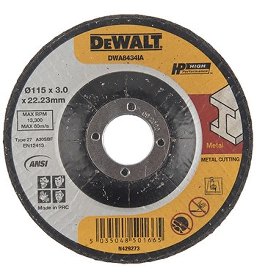 DEWALT DWA8434IA-AE METAL CUTTING WHEEL 115X3X22MM