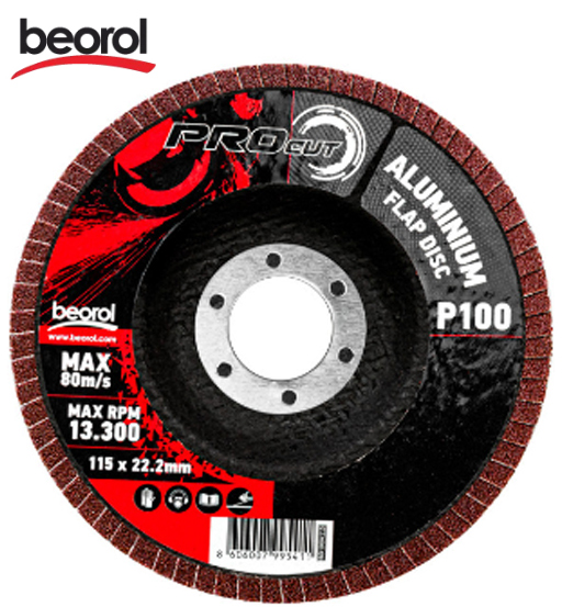 BEOROL FLAP DISC 115 ALUMINIUM 100 GRIT